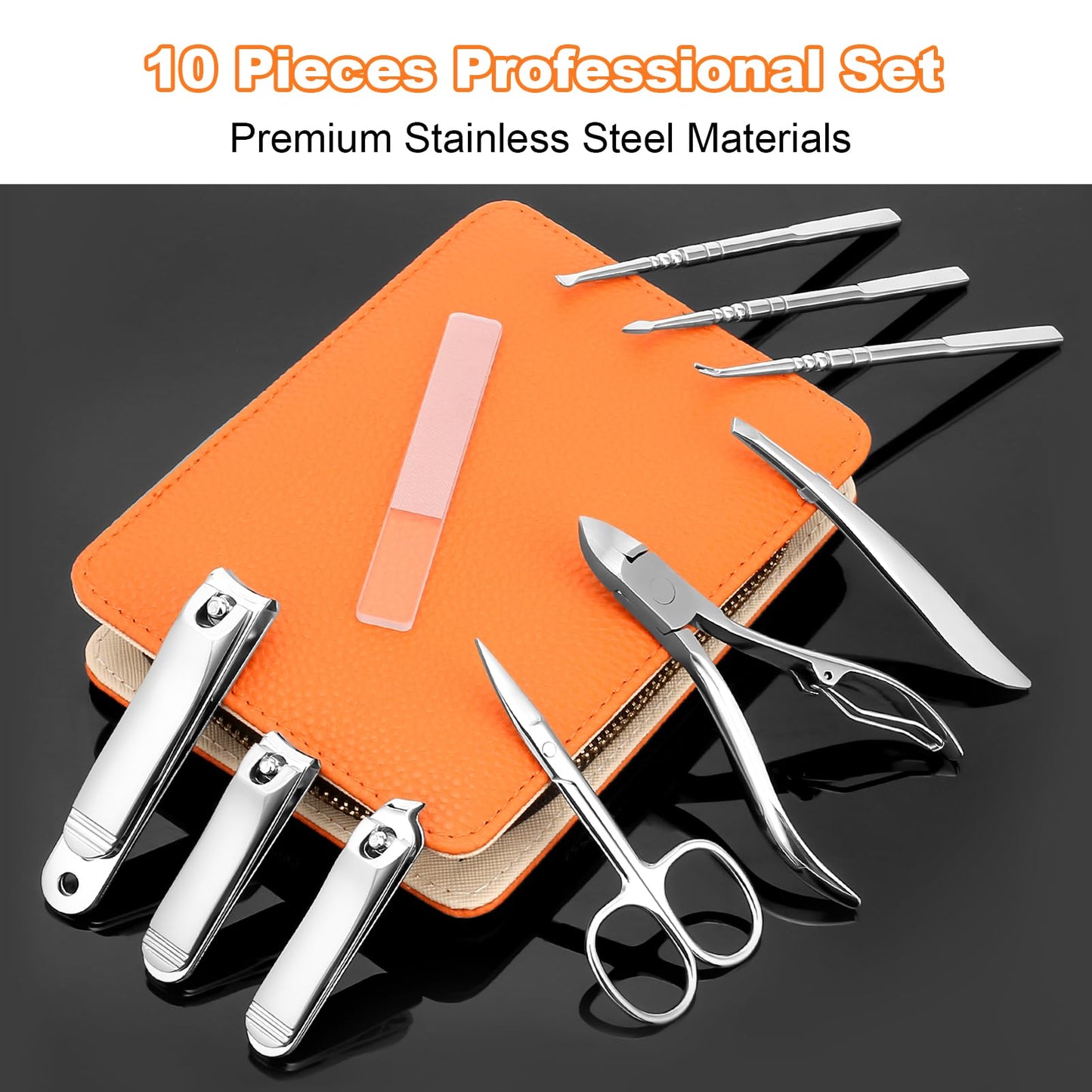 Professional Manicure Set for Adult,10-in-1 High-Grade Nail Cutter Ingrown Toenail Clippers Pedicure with Leather Travel Case.Heavy-Duty Stainless Steel Men Women Nail Care Grooming Kit.