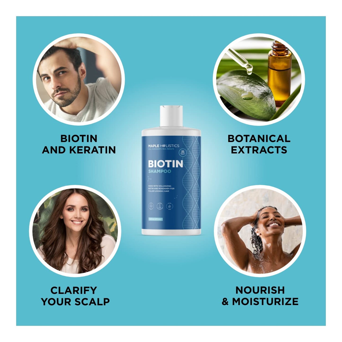 Vegan Biotin Shampoo and Biotin Hair Oil Bundle - Large Hair Thickening Shampoo and Biotin Hair Growth Serum Set for Dry Damaged Hair and Growth with Castor and Rosemary Oil for Hair Growth