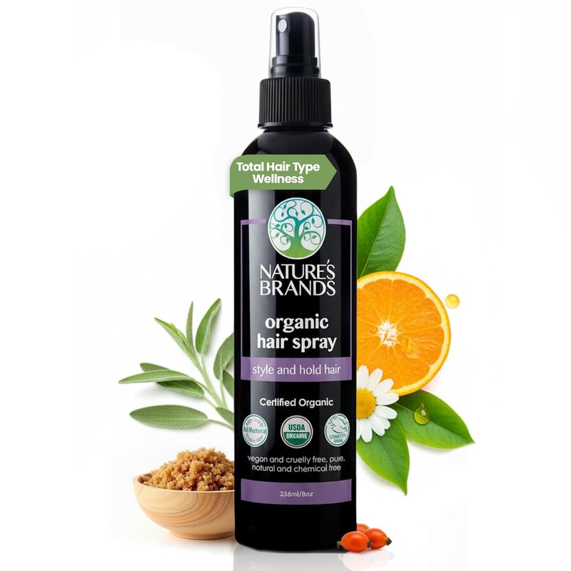 Organic Hair Spray - Biotin-Enriched Non-Toxic Formula with Green Tea, Sage & Geranium Oil | 8 Oz - Frizz Control & Volume Boost