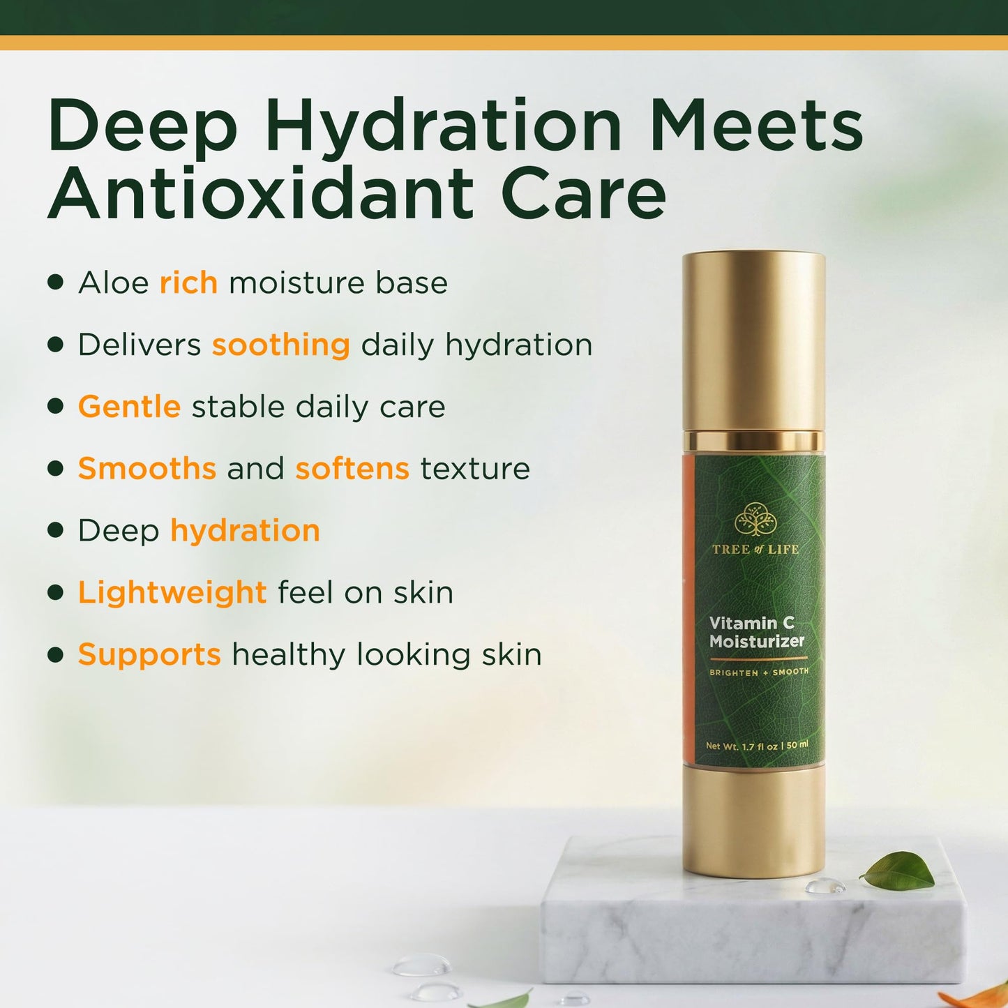 Tree of Life Beauty Moisturizer, Hydrating, Anti-Aging, Reduces Dark Spots & Fine Lines, Brightens, Firmer and Smoother Skin Non Greasy - Vitamin C 1.7 Fl Oz