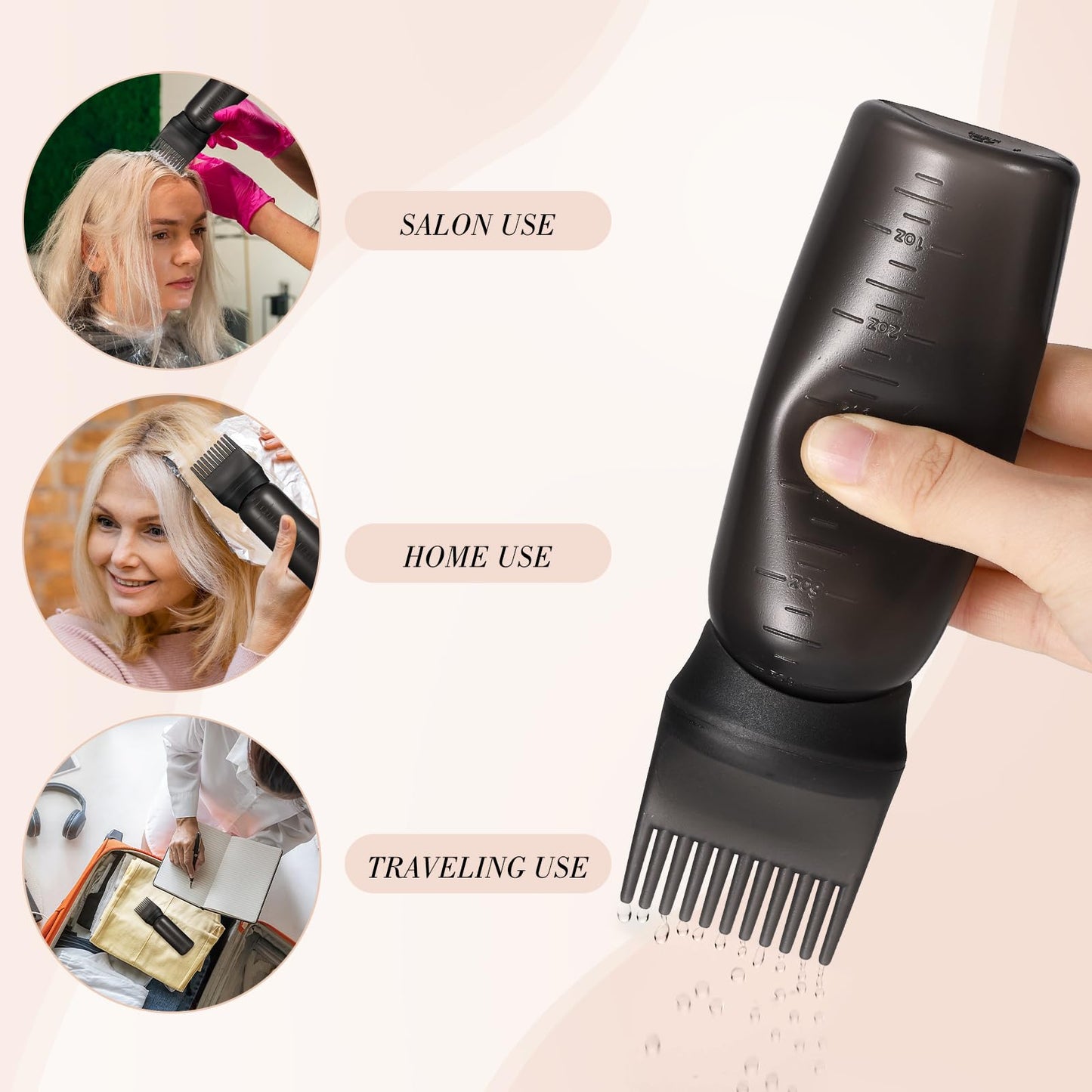 Pimoys 2 Pcs Root Comb Hair Dye Oil Applicator Bottles For Scalp, Black