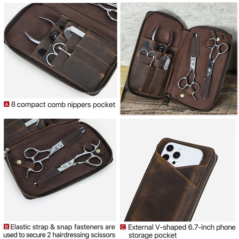 CONTACTS Full Grain Leather Manicure Set Case for Men Hairdressing and Nail Clipper Tool Organizer Travel Grooming Kit Pouch Empty Pouch by Handmade (Case Only)