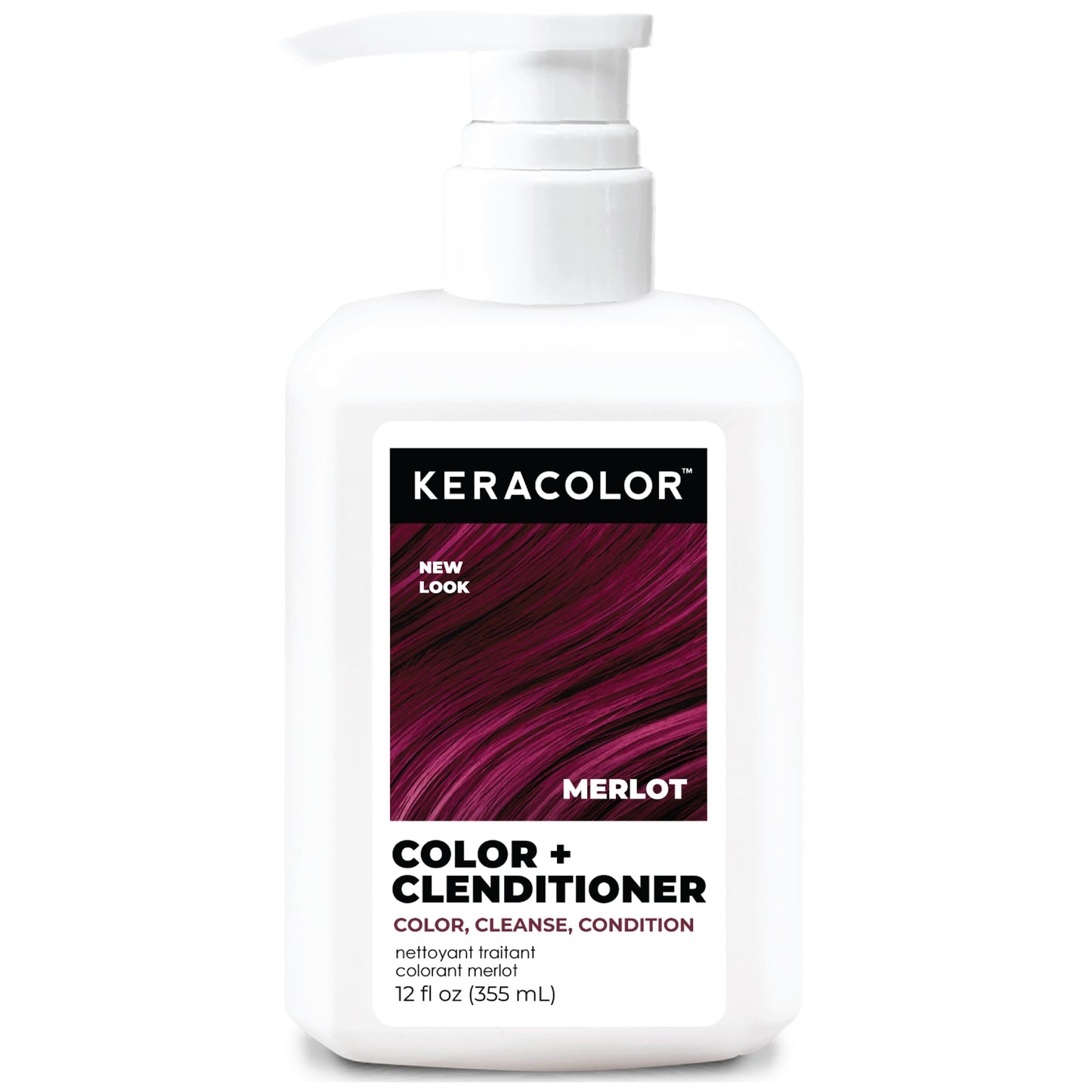 Keracolor Color + Clenditioner 3-in-1 Color-Depositing Conditioner, Gently Cleanses & Conditions, Semi-Permanent Merlot Hair Color, 12 Fl Oz