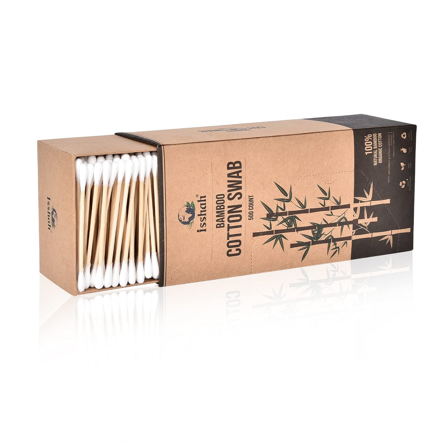 Bamboo Cotton Swabs 500 Count with Charcoal Natural Dental Floss Picks 200 Count