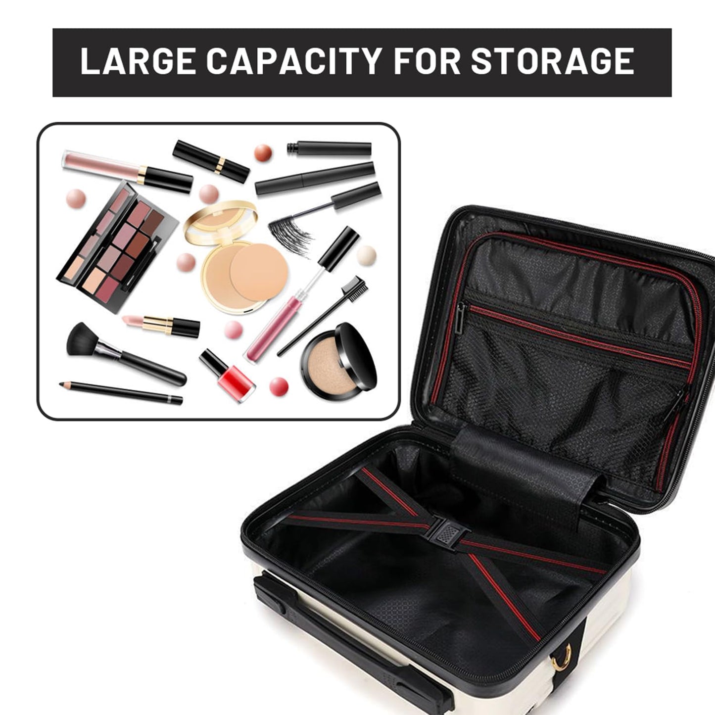 Holxeli 15 Inch Portable Hard Shell Makeup Case, Mini Cosmetic Travel Luggage Case with Shoulder Strap, Small Travel Suitcase Train Case with Toiletry Bag, ABS Material, White