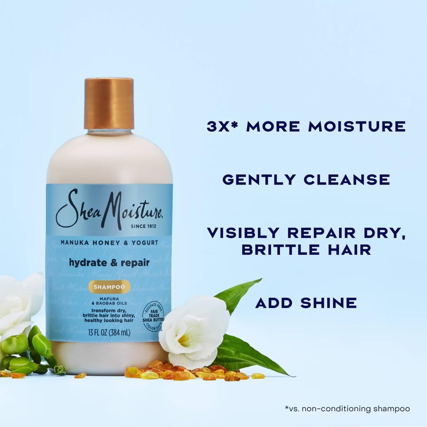 SheaMoisture Shampoo & Conditioner, Manuka Honey & Yogurt Hydrate & Repair + Strengthen & Protect Lightweight Hair Oil for Dry, Damaged Hair