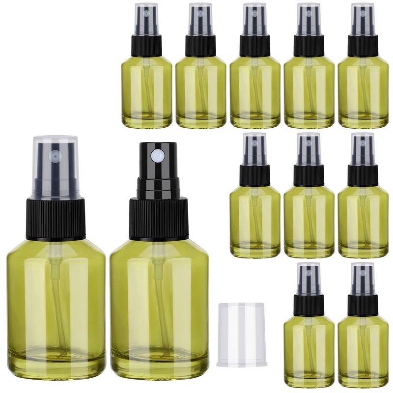 Segbeauty 12pcs 1oz Empty Glass Fine Mist Spray Bottle, Small Travel Perfume Atomizer Refillable, 30ml Glass Spray Bottles for Hair, Green Mini Cologne Atomizer Sprayer, Travel Containers for Liquids