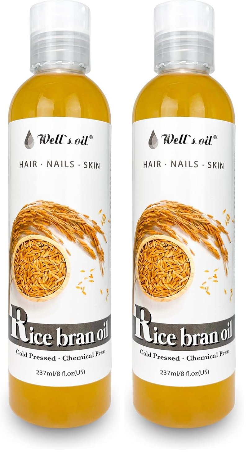 Rice Bran Oil - 100% Pure Natural Carrier Oil, Cold Pressed | For Body, Skin & Hair - 8 fl oz (Pack of 2)
