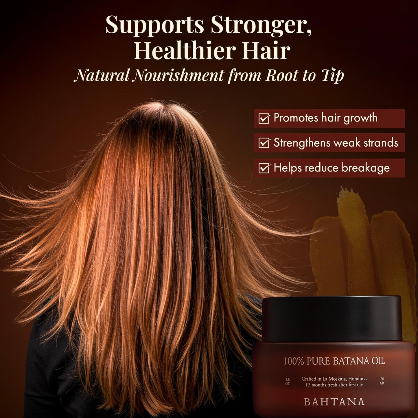 bahtana 100% Pure Batana Oil - Nourishing Hair & Skin Treatment for Growth, Strength & Moisture- Batana Oils for Soft, Shiny Hair & Glowing Skin- Oil for Daily Use- Restores Hairs & Skins Naturally