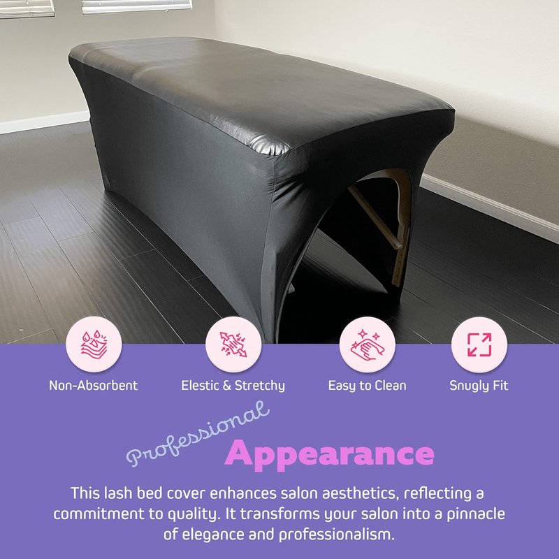 Lash Bed Cover - Waterproof Artificial Leather Massage Table Protector | Fitted Wax Mat for Estheticians - Black
