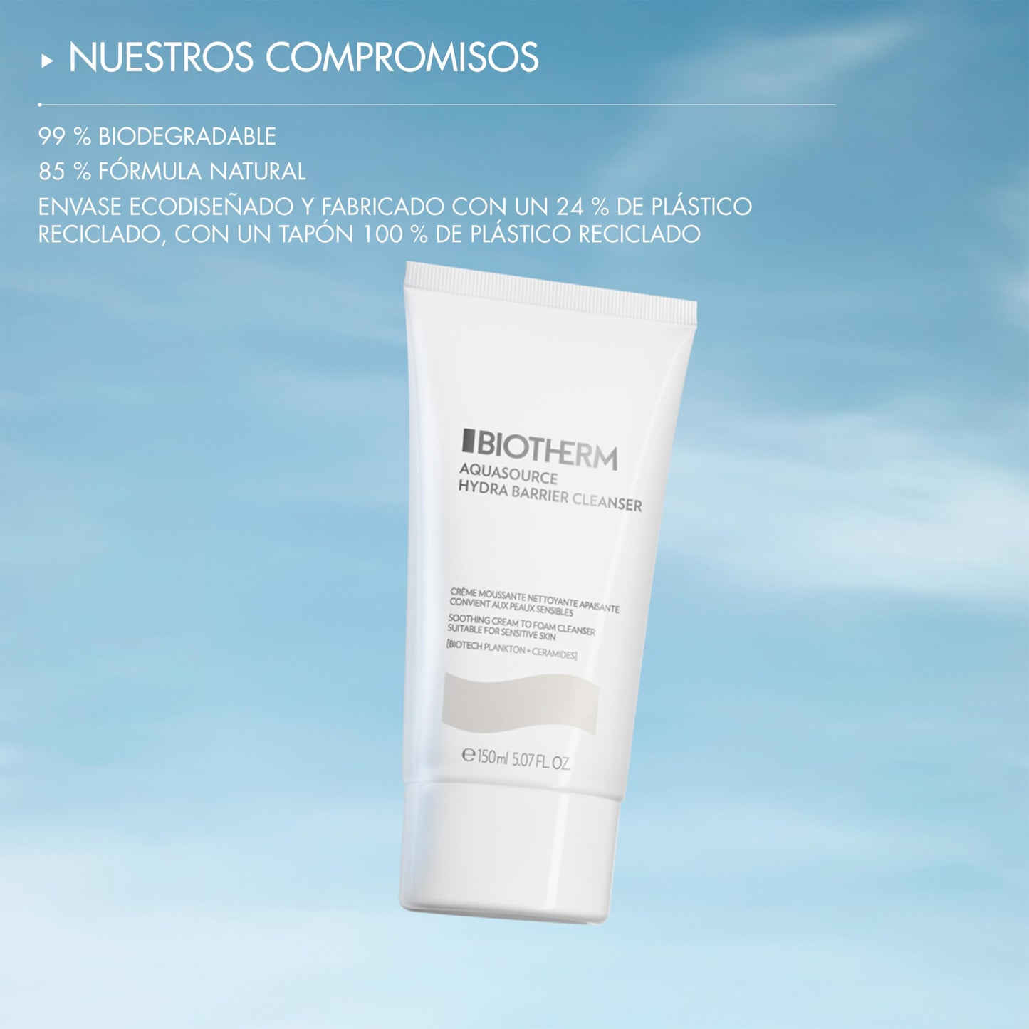 Biotherm Aquasource Hydra Barrier Cleanser To Soothe And Strengthen The Skin Barrier From The Very First Use, With Biotech Plankton, Bio-Ceramides, And Vitamin B3, 5.1 Fl.Oz.