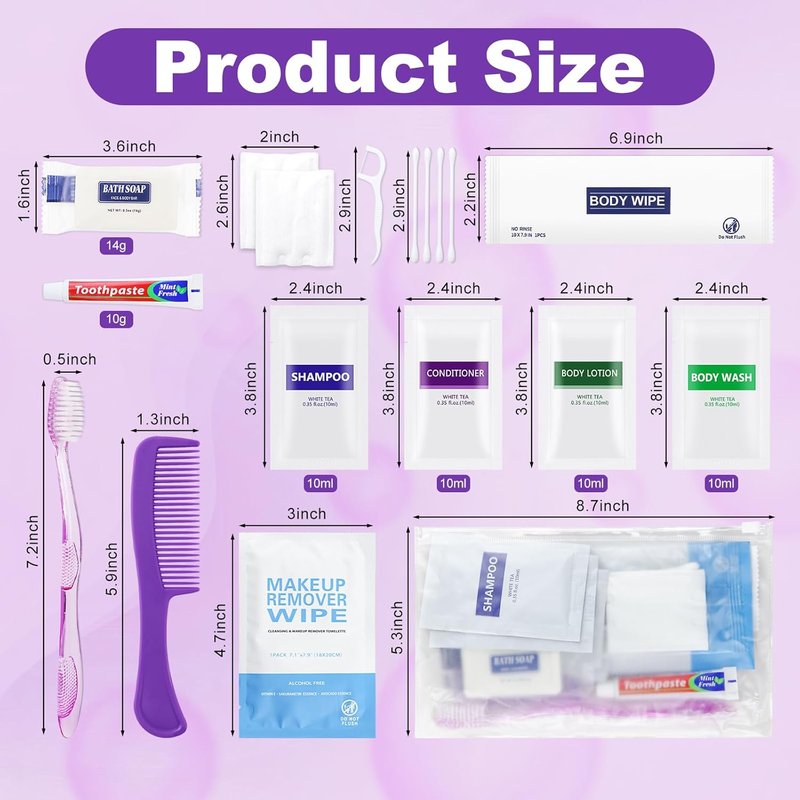 Travel Toiletry Kit - 20 Bulk Personal Hygiene Kits for Home, Hotel, Camping & Travel | Disposable Supplies