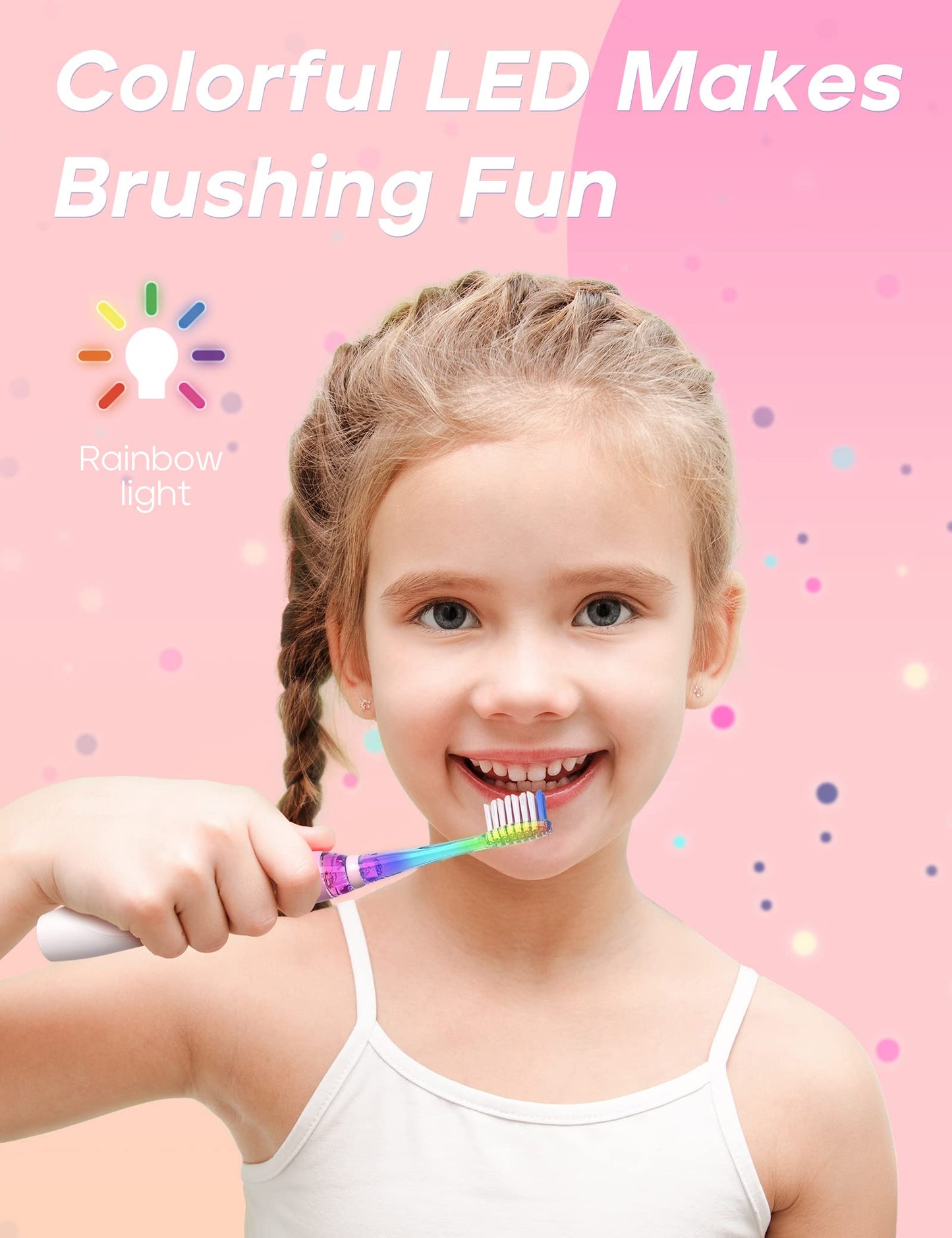 SEAGO Kids Electric Toothbrush, Timer, LED Light, AAA-Powered, 4 Heads