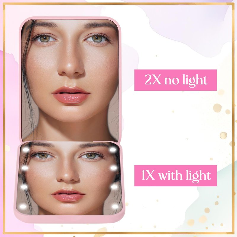Grinsvalley 6 Pcs Hello Gorgeous Compact Mirror Pink 1x/2x Magnification Makeup Mirror Pocket with LED Light for Purse, Travel, Gorgeous Gift for Woman Mother Nurse Bridesmaid Sleepover Spa Party
