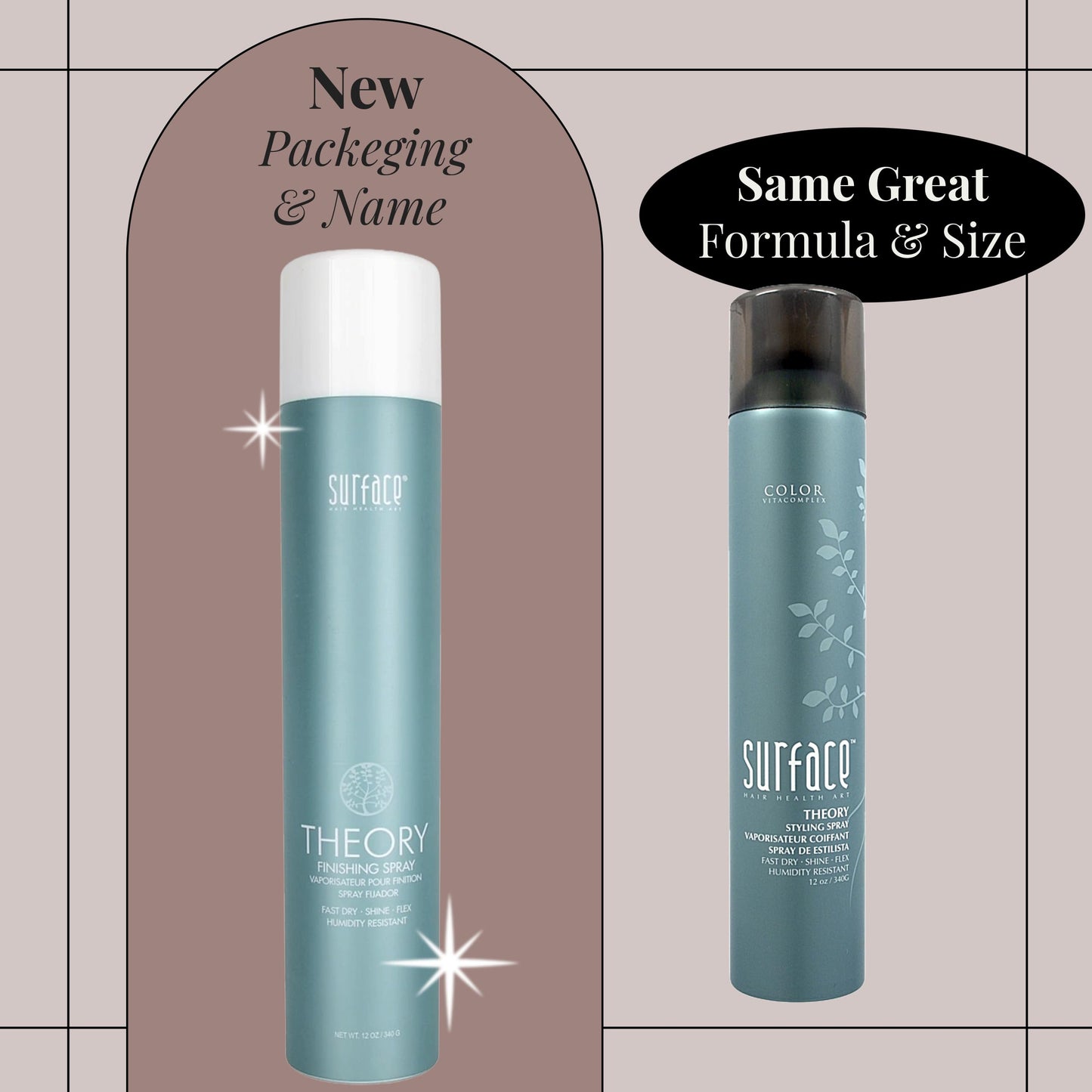 SURFACE Hair Theory Finishing Spray, Medium Hold Flexible Styling Hairspray - Thermal Protection with Medium Shine - Lasting Control, 12 Oz (Packaging may vary)