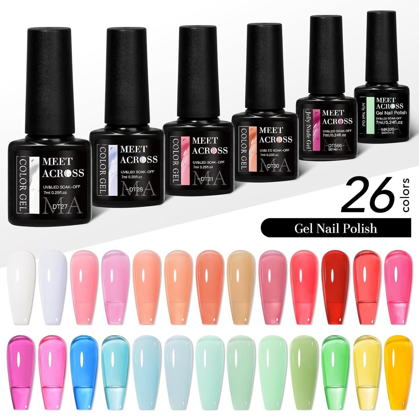 Jelly Gel Nail Polish Set - 30 Pastel Colors for French Nail Art | Semi-Transparent Sheer Effect