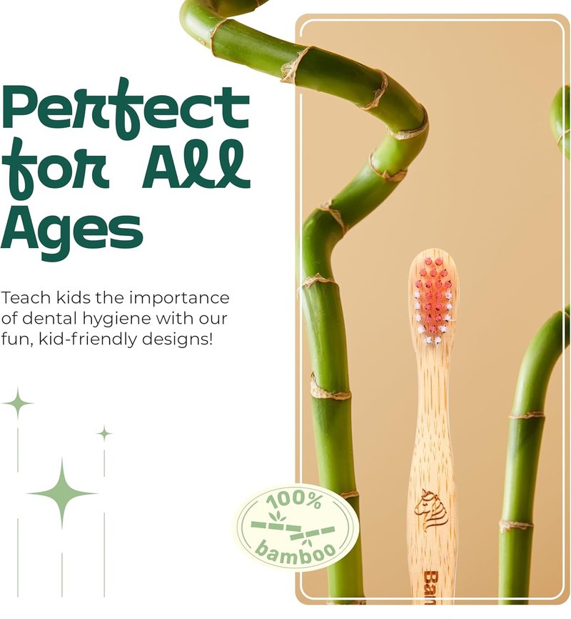 Eco-Friendly Kids Toothbrush - Sustainable Bamboo Design, Biodegradable & Stylish | Unicorn, Pack of 3
