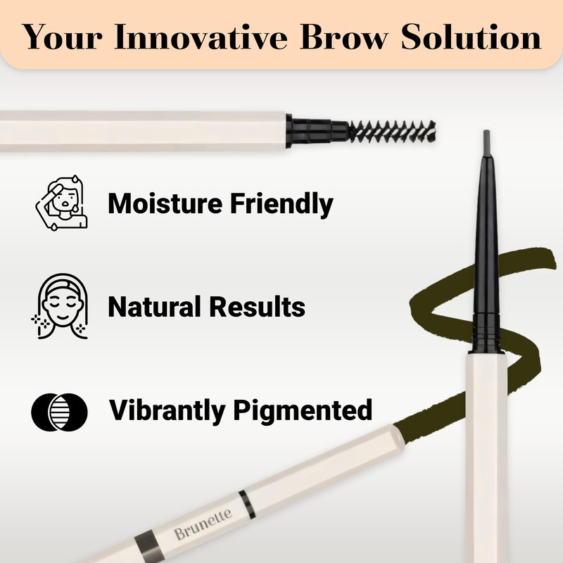 Eyebrow Pencil Make Up for Women - Long-lasting and Waterproof Eyebrow Pencil by Lauren Cruz - Dual-Ended Eyebrow Pen with Micro-tip and Spoolie -Fuller Look Brow Pencil - Brunette