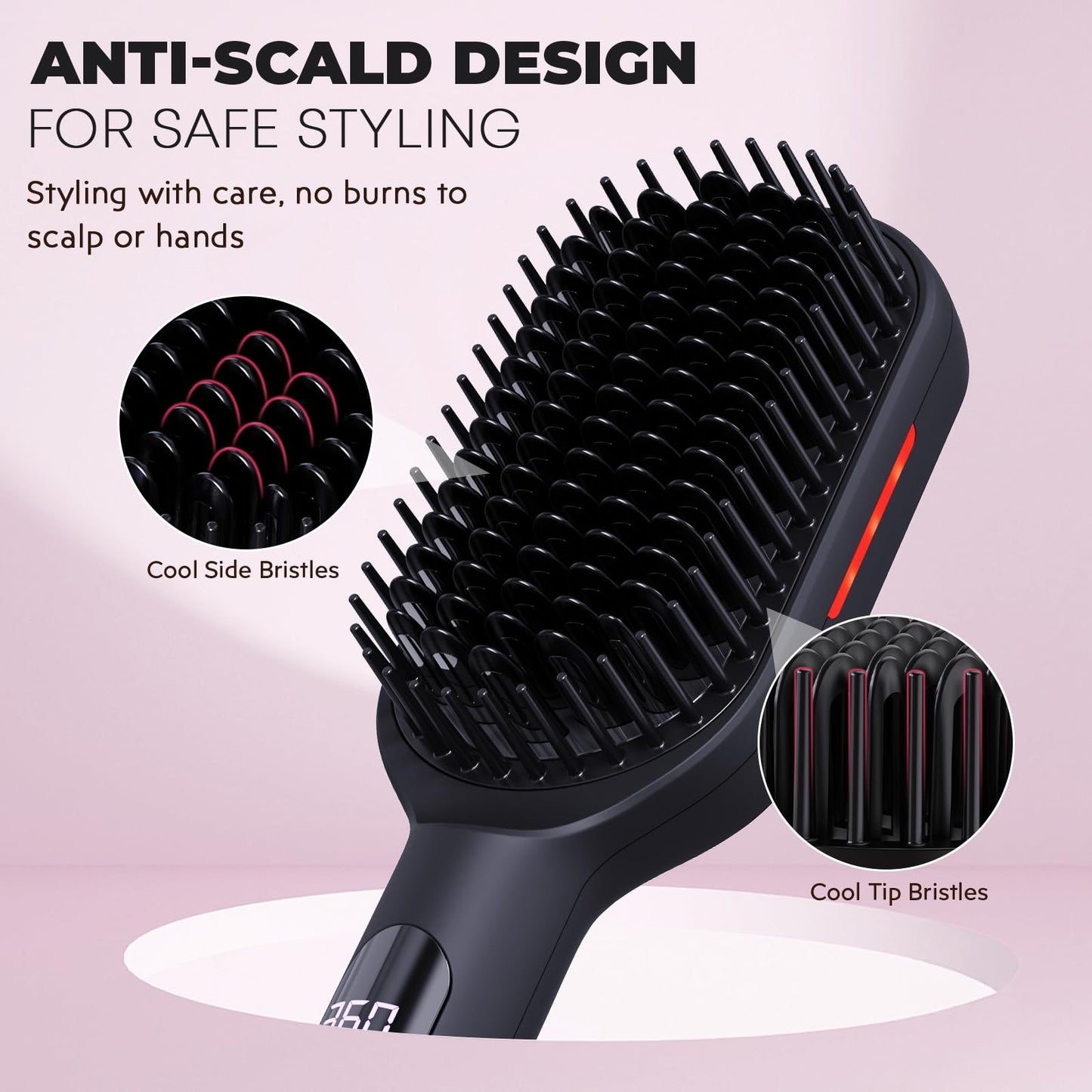 LANVIER Hair Straightener Brush, Ionic Straightening Brush with Infrared