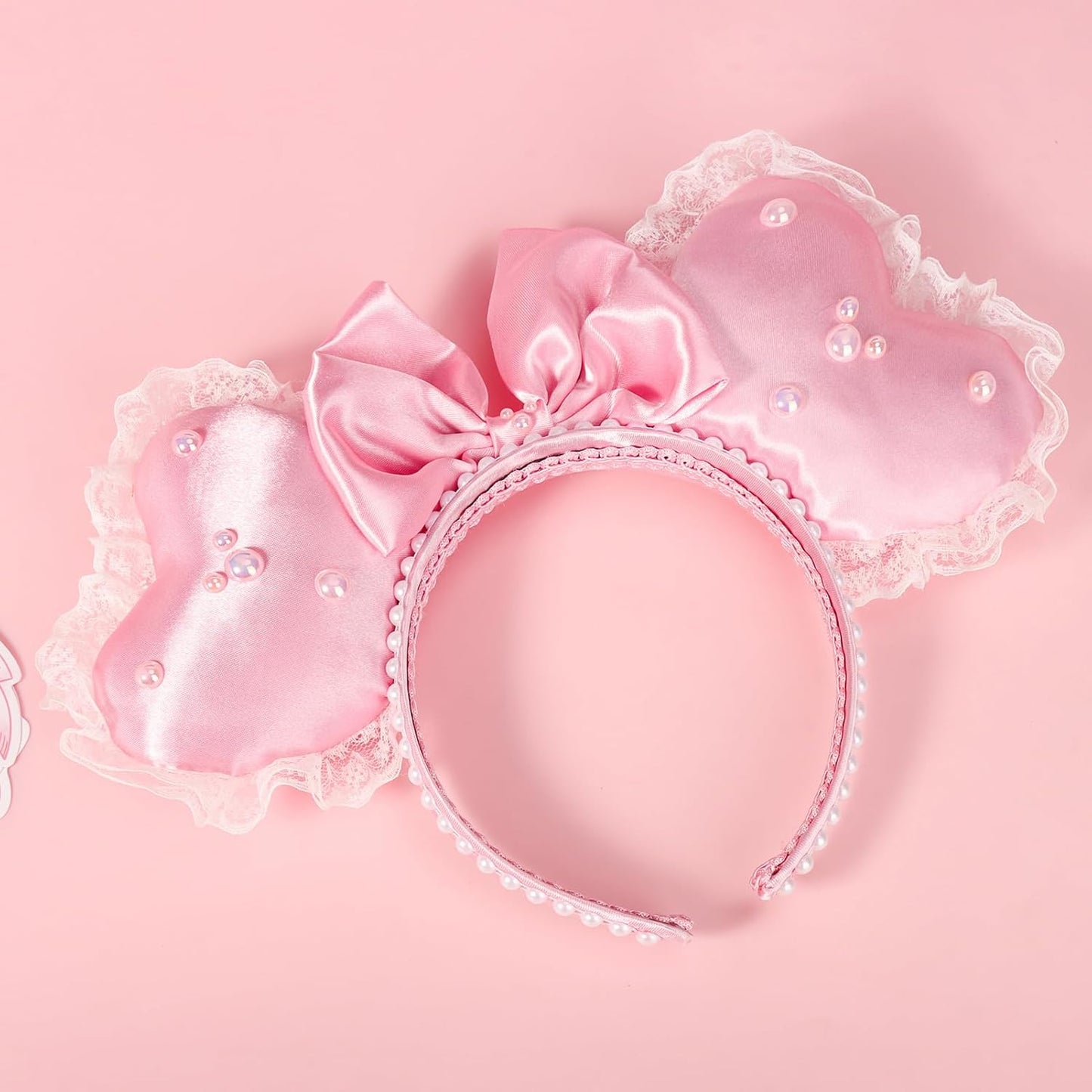 Pink Heart Coquette Headband - 3D Sweetheart Design with Pearl Lace Decor | Perfect for Valentine's Day Parties
