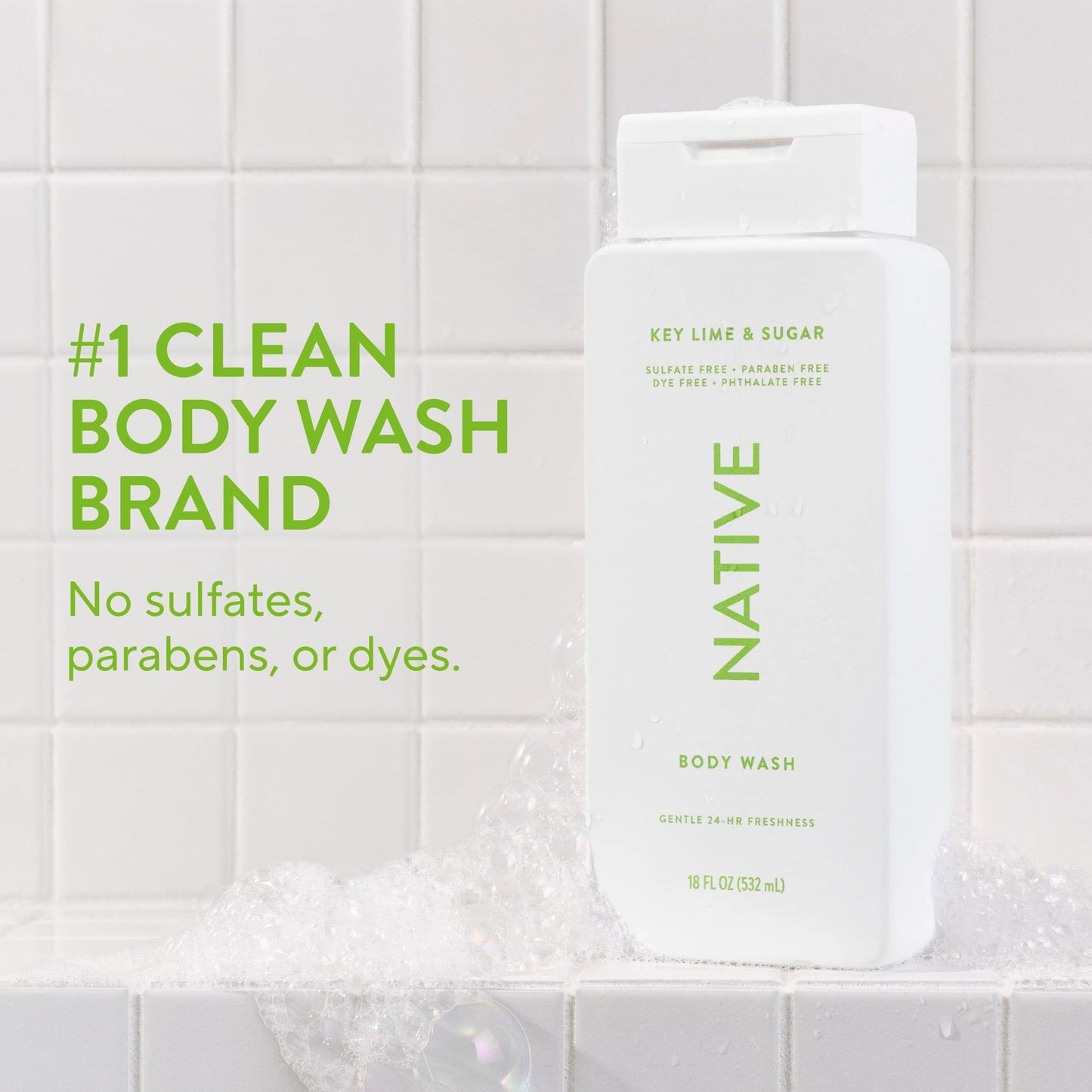Native Body Wash Contains Naturally Derived Ingredients | For Women & Men, Sulfate, Paraben, & Dye Free Leaving Skin Soft and Hydrated | Key Lime & Sugar 18 oz