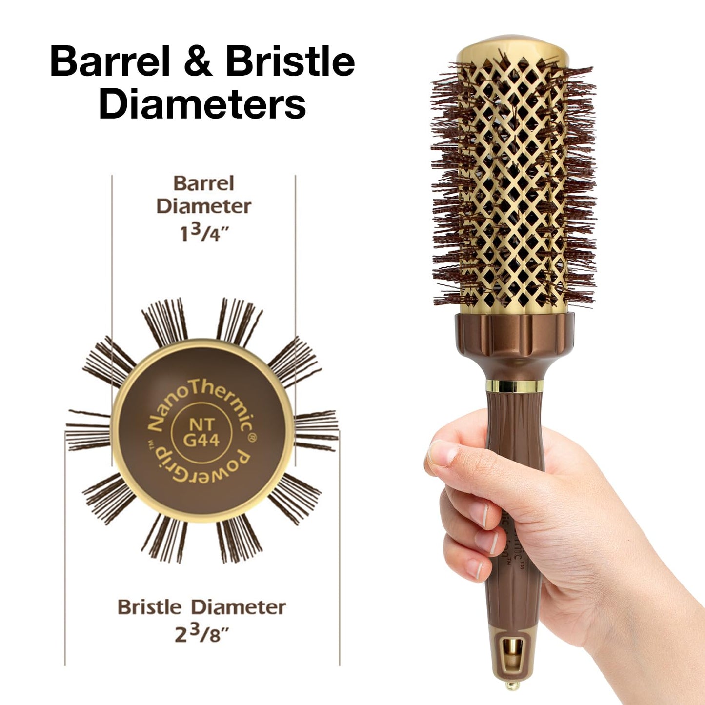 Olivia Garden NanoThermic PowerGrip Thermal Round Hair Brush - Not Electrical - Ceramic Blowout Brush for Medium to Thick Hair, 1 3/4 inch