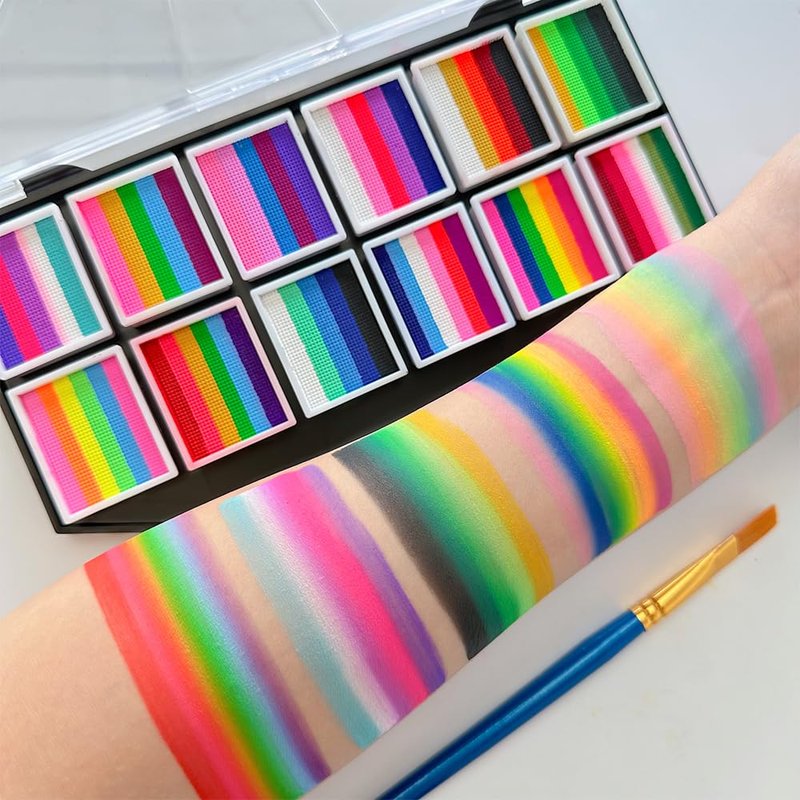 12 Colors Face Body Paint Palette,Split Cake Face Paint Palette FX Makeup, Water Activated Non Toxic Rainbow Body Painting with Brush for Halloween Makeup,Festivals & Events