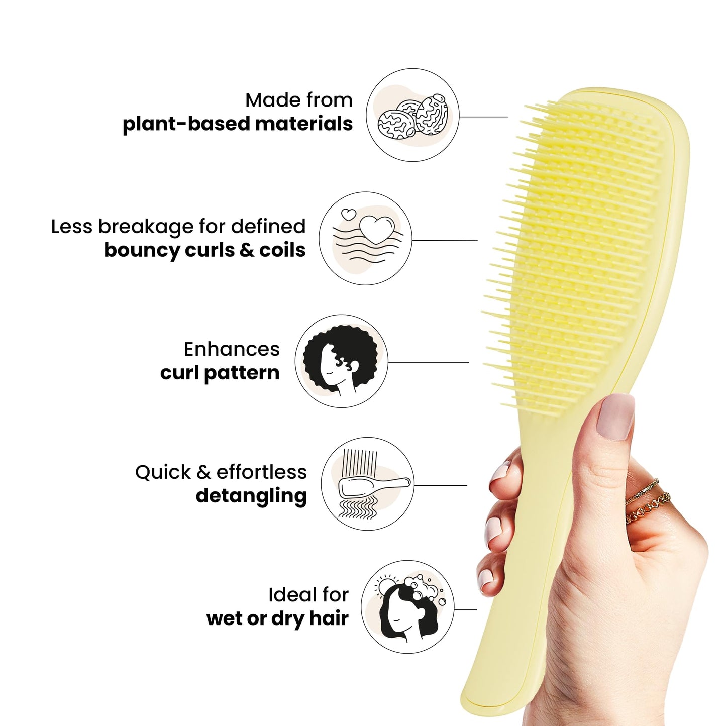 Tangle Teezer Plant-Based Ultimate Detangler Brush, Dry & Wet Hair Brush, Eliminates Knots & Reduces Breakage for Curly to Coily, 3C to 4C Hair Types, Pastel Yellow