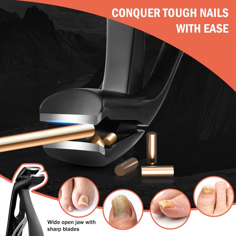 BEZOX Angled Head Toe Nail Clippers for Seniors for Thick Nails - Ergonomic Toenails Clipper for Thick Toenails, Premium Finger Nails Clipper for Adult with Catcher - Black