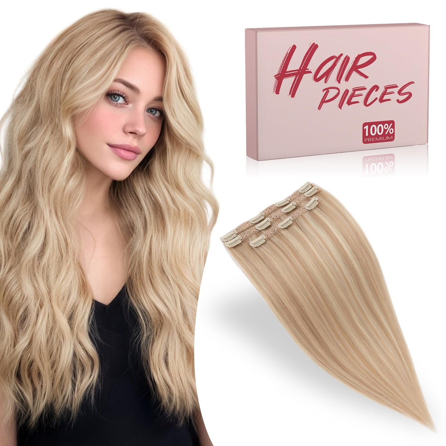 TESS 3 PCS Hair Extensions Clip ins Real Human Hair Straight Hair Extension for Women Soft Lace Wefts Invisible Clip in 16 Inches Camel Mixed Light Gold