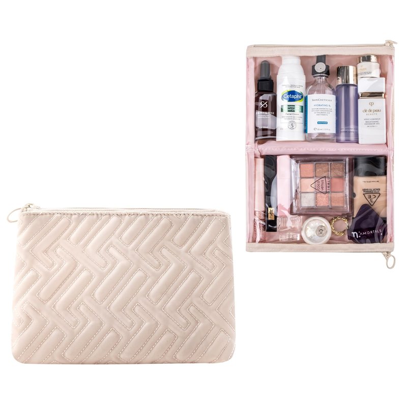 Leudes Makeup Bag Travel Essentials Cute Skincare Pouch Purse Cosmetic Bags for Women Traveling Make Up Organizer Portable Clear Case Toiletry Bag with Zipper (Pink, Medium)