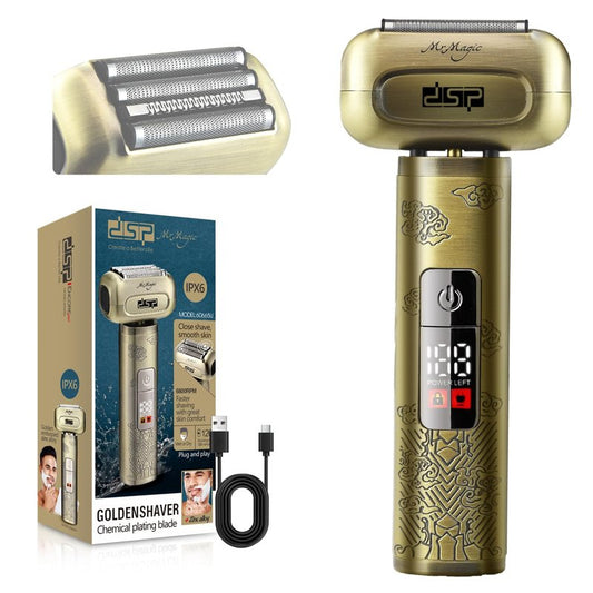 DSP Mini Electric Foil Shaver for Men, Portable Travel Razor with LED Display, Close Shaver Stubble Trimmer, IPX6 Waterproof Cordless Rechargeable Shaver for Face, Travel Lock, Bronze