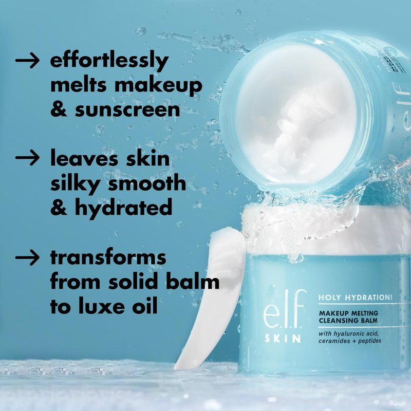 e.l.f., Skin Holy Hydration! Makeup Melting Cleansing Balm, Face Cleanser and Makeup Remover, Infused with Hyaluronic Acid to Hydrate Skin