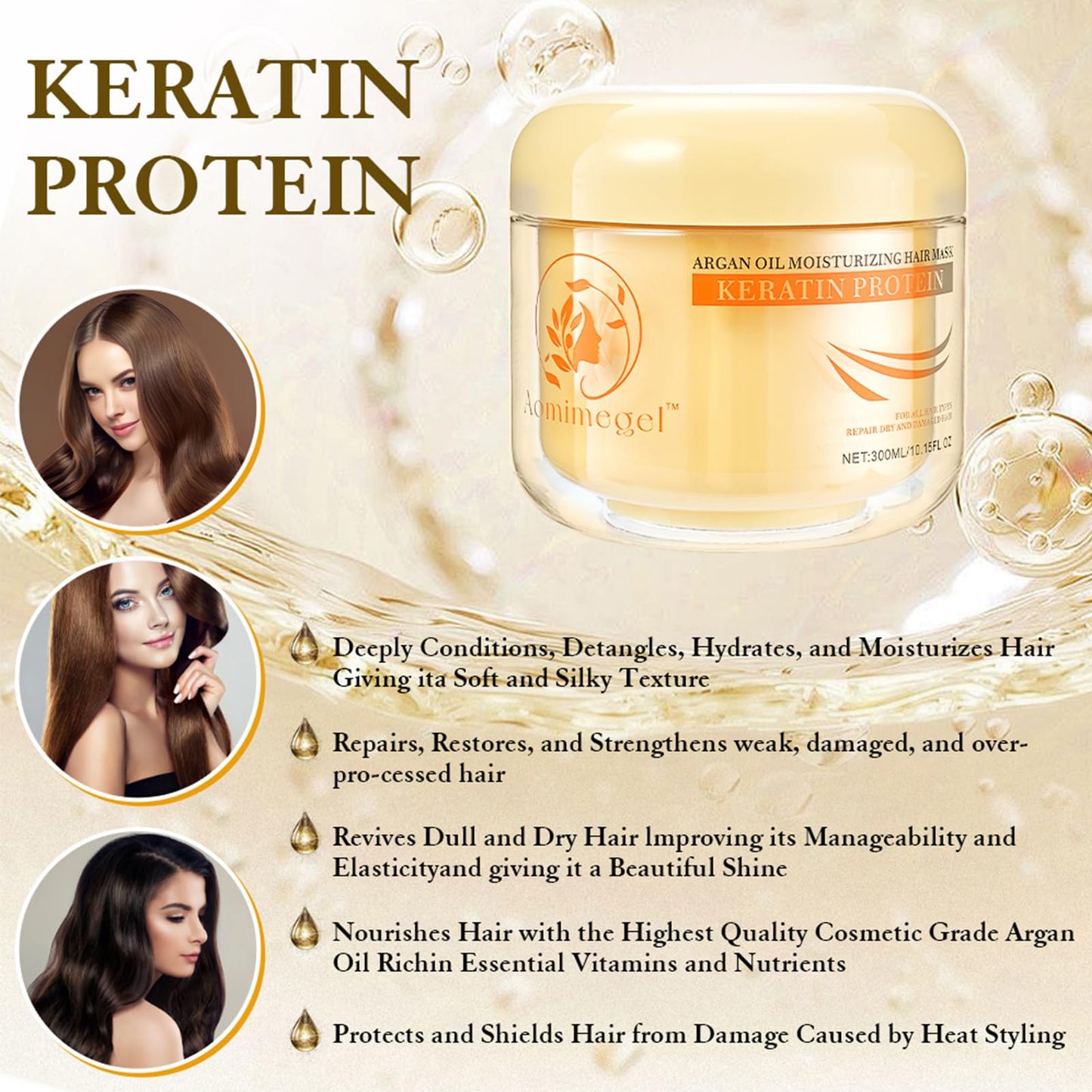 Aomimegel Collagen Hair Mask,Deep Repair Conditioning Argan Oil Hair Mask for Damaged Hair Treatment, Deep Conditioner Hydrating Hair Masque for All Hair Types 10.15 oz 300ml