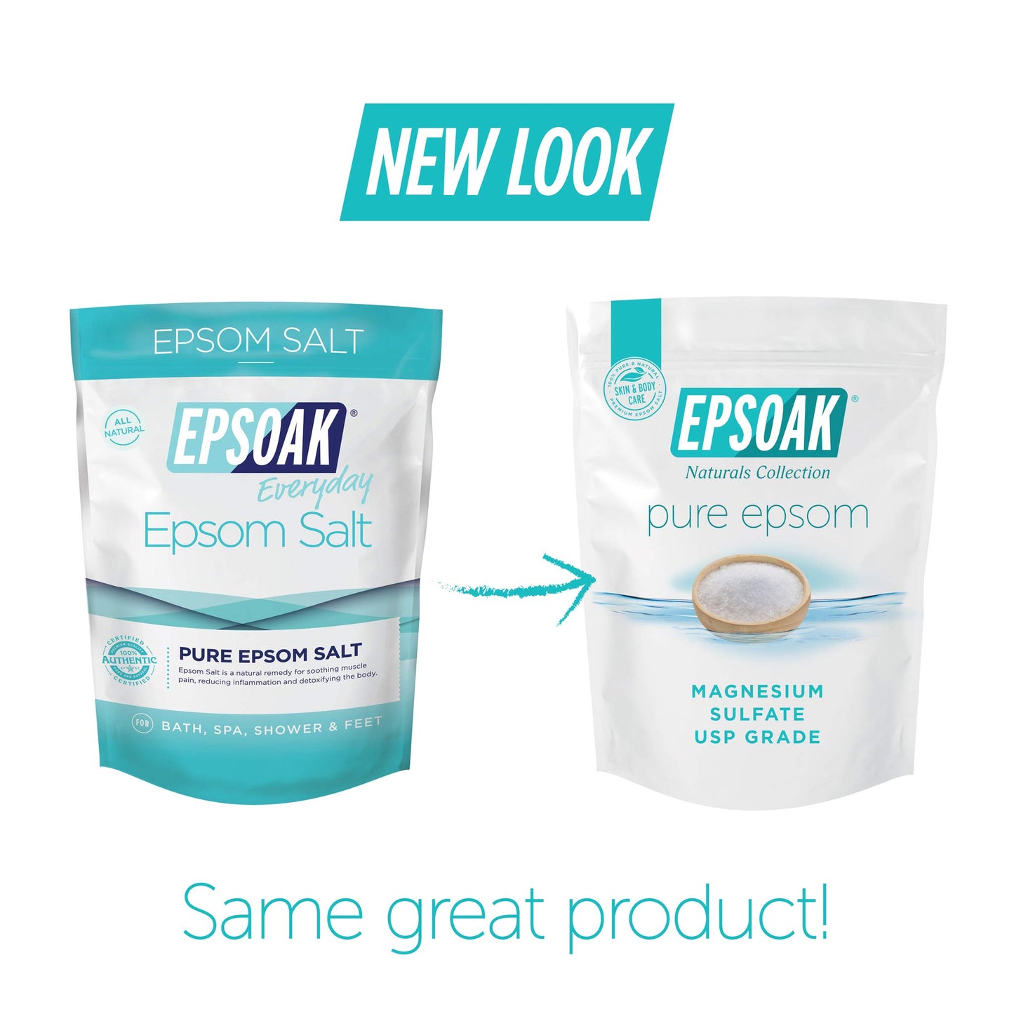 Epsoak Epsom Salt 12 lb. Magnesium Sulfate USP. (Qty. 6 x 2 lb. Bags) Resealable Epsom Salt Bag Unscented, Made in The USA, Cruelty-Free Certified