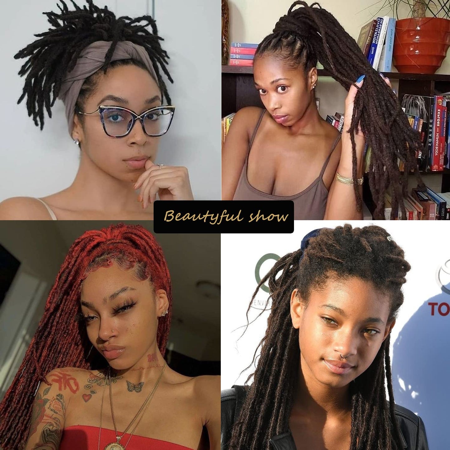 Real Human Hair Dreadlock Extensions - 8 Inch, 0.6cm Thickness | 20 Strands in Natural Black