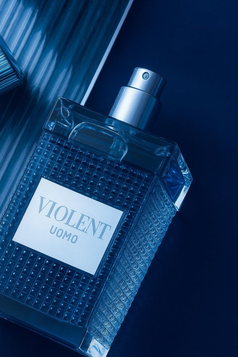 Men's Perfume 100ml (3.4oz), Blue Glass Bottle, Textured Pattern Design, Silver Cap, Luxury Cologne For Men