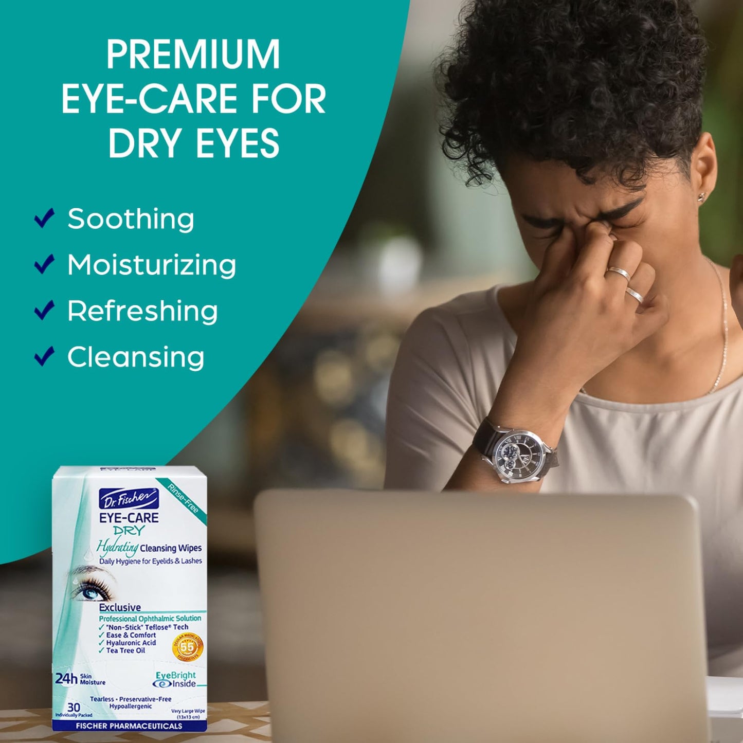 Dr. Fischer Eye Wipes for Dry and Red Eyes, Eyelid Wipes for People