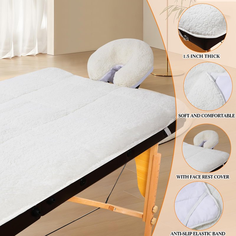 Oudain Fleece Massage Table Pad Set, 76 x 34 Inch Soft and Comfortable Massage Bed Pads, Thick Massage Table Pads Set Includes Pad and Face Rest Cover for SPA, Beauty Salon
