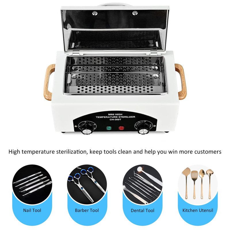 High-Temperature Metal Tool Cleaning Box - 1.5L Dry Heat Sterilizer for Nail & Tattoo Equipment | Adjustable Temp & Time (White)