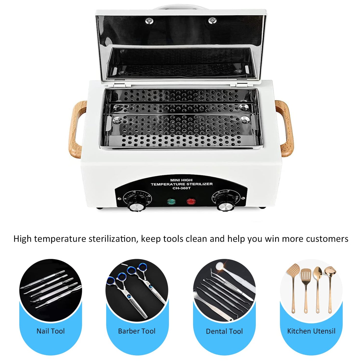 QUTUNI High Temperature Metal Tool Cleaning Box, 1.5L Dry Heat Box with Adjustable Temperature and Time for Nail Barber Tattoo Metal Equipment (Black)