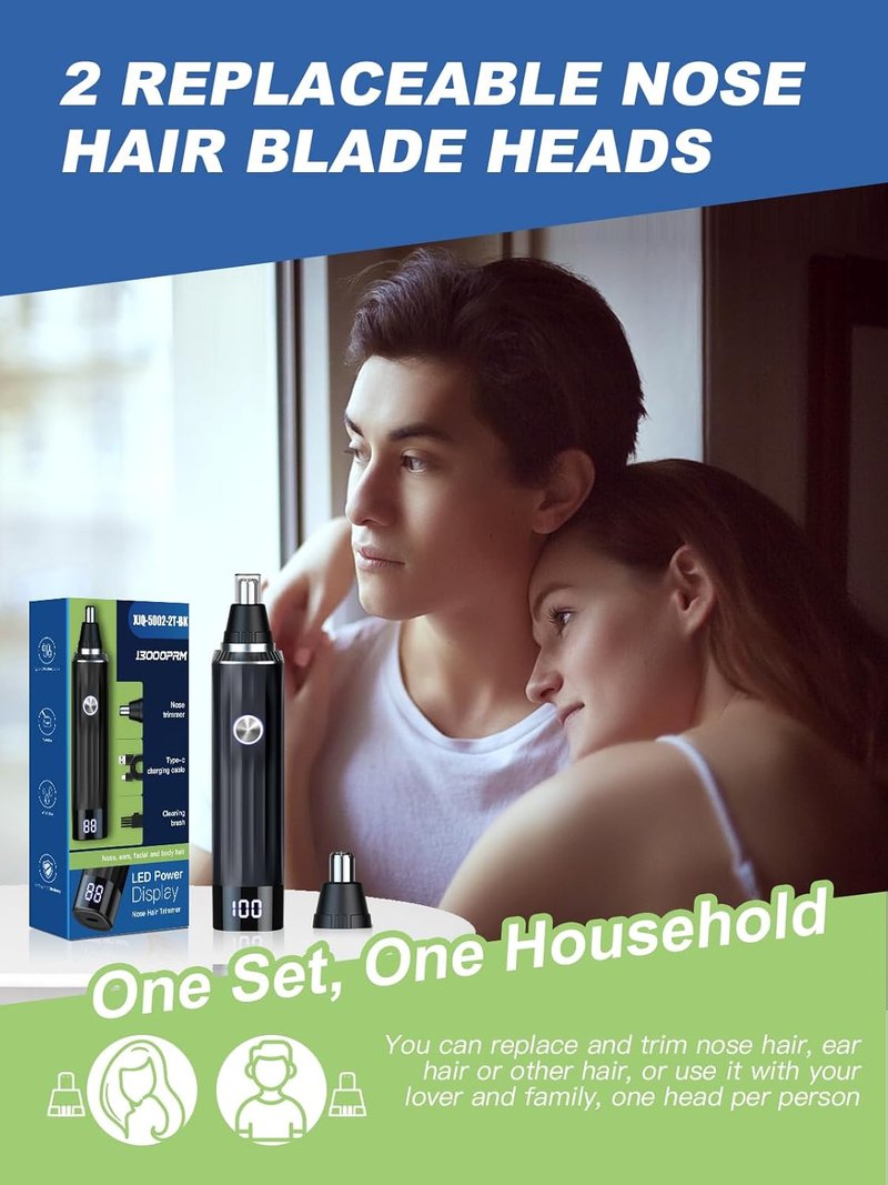LED Display Ear and Nose Hair Trimmer - Rechargeable 2-in-1 Painless Clipper for Men & Women | Professional Eyebrow & Facial Hair Grooming