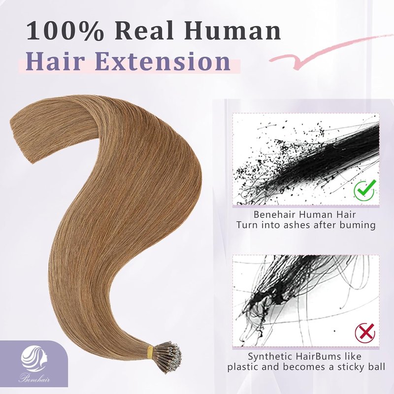 Nano Tip Human Hair Extensions - Straight Cold Fusion Light Brown #6 | 50 Strands, 50g, 18 Inch Remy Hair for Women