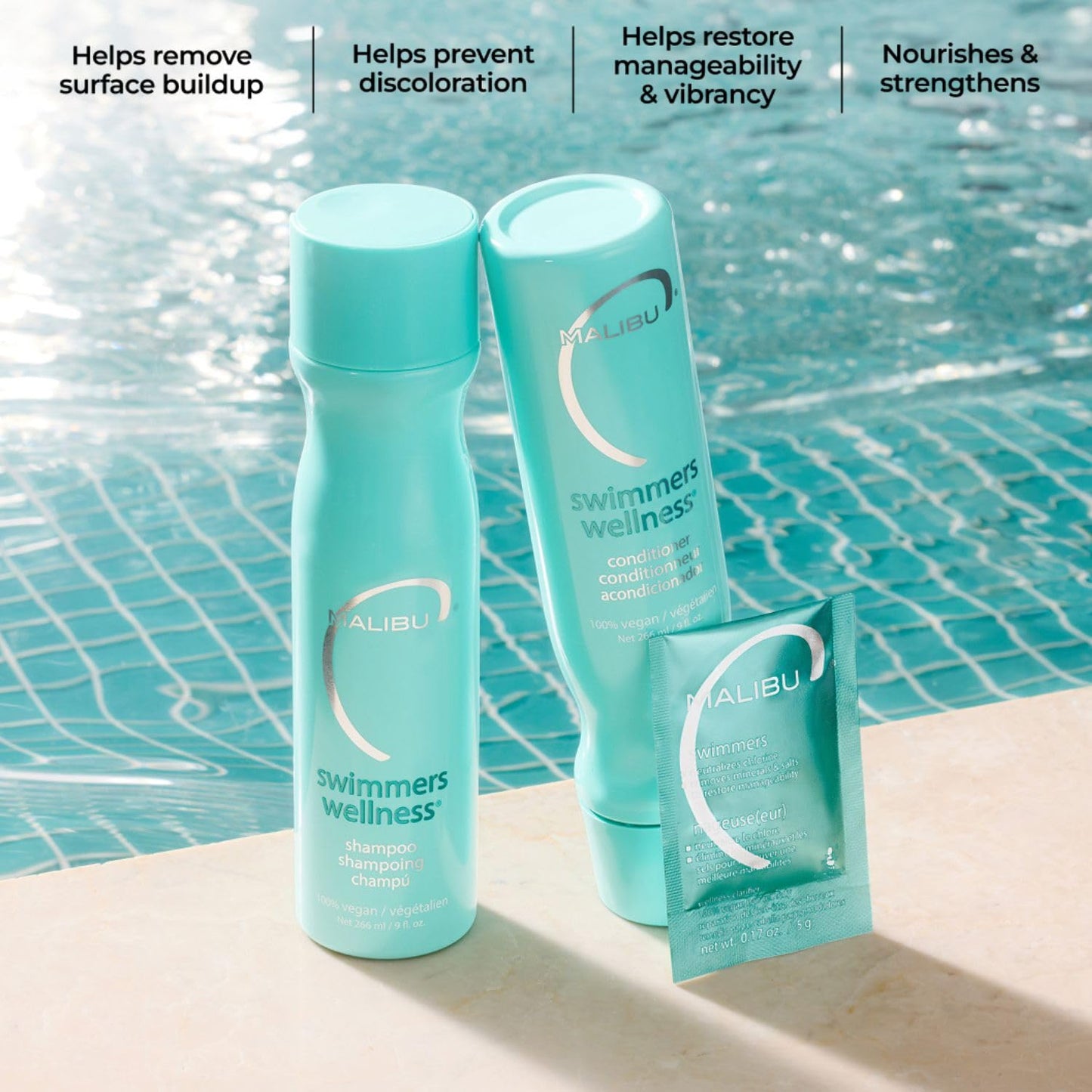 Malibu C Swimmers Wellness Shampoo - Protects Hair Against Chlorine Damage & Combats Brittle Hair - Swimmers Shampoo for Removing Pool Elements