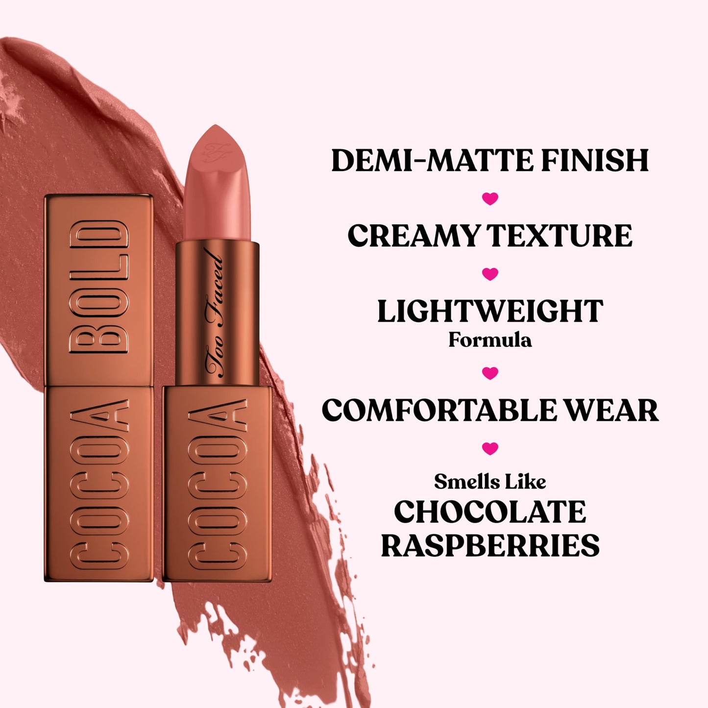 Too Faced Cocoa Bold Lipstick | Creamy, Nude Lipstick Shades with Demi-Matte Finish, 0.11 Ounce