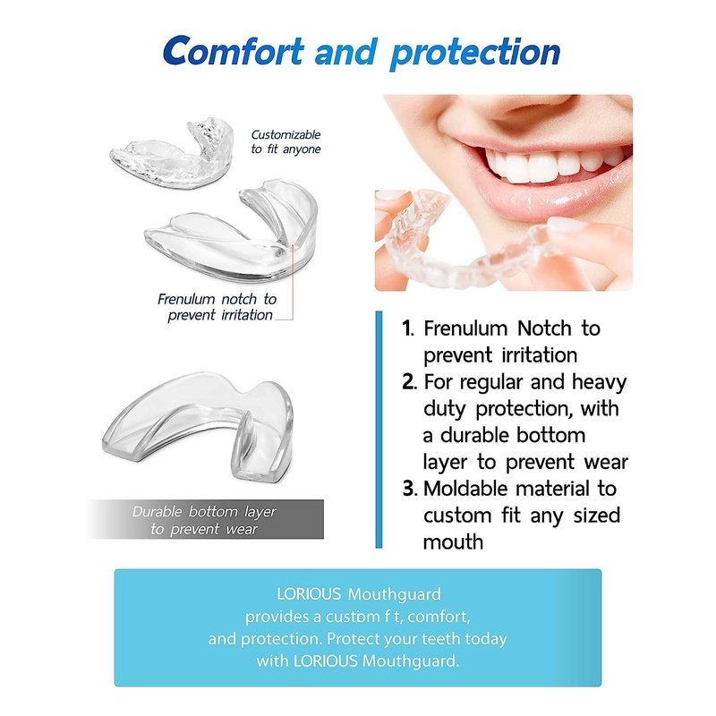 LORIOUS Mouthguard - One Size Fits All Premium Set of 6 BPA Free Moldable, Customizable and Trimmable Medical Grade Mouth Guard for Grinding Teeth Clenching Bruxism, Sport Athletic, Whitening Tray