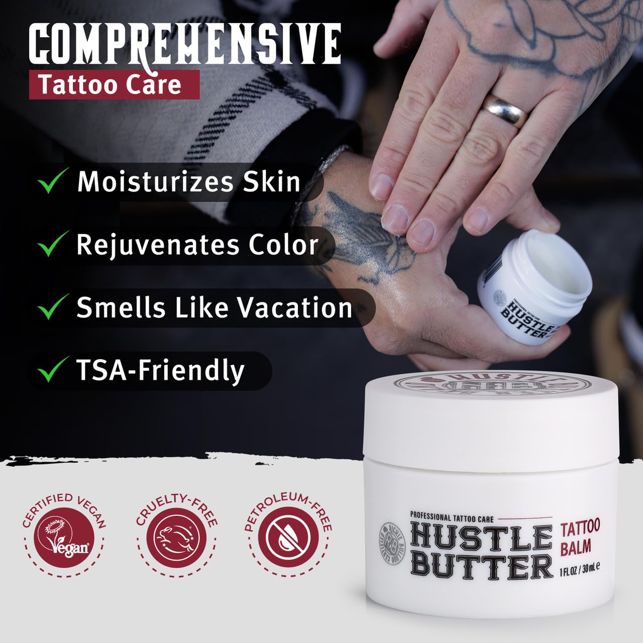 Tattoo Butter - Hustle Butter Deluxe for Pre, During, & Post Tattoo Care - 100% Vegan | 1 oz