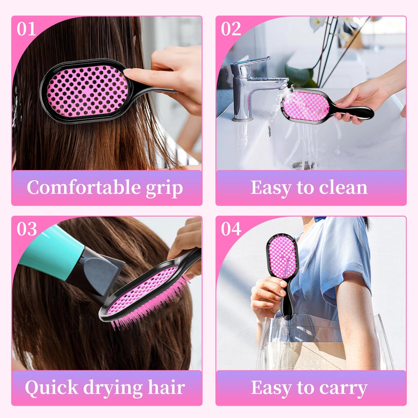 Detangling Brush,2 Pack Detangler Brush, Gentle & Effective Detangling on Wet or Dry Fragile Hair Types,Ultra-light, Detangling Brsuh ventilated and antistatic hairbrush (Pink+purple)