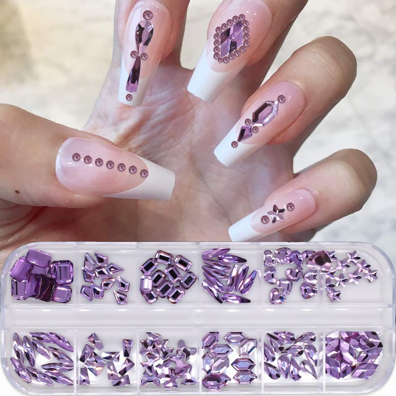 WOKOTO 2 Box 1620 Pcs Purple Nail Rhinestones Flat Back Crystals For Nail Art Diamonds Flatback Rhinestones For Women Acrylic Nails Purple Rhinestones Flatback Eye Gems Glass Rhinestones