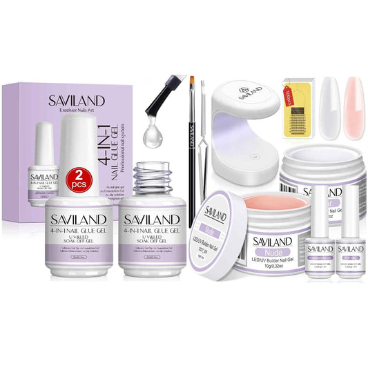 Gel Nail Glue Kit - 2pcs 15ML Clear & Nude Nail Strengthening Extension Gel